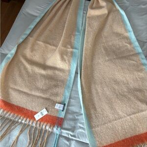 Anthropologie Beige and Orange Scarf with Blue Trim